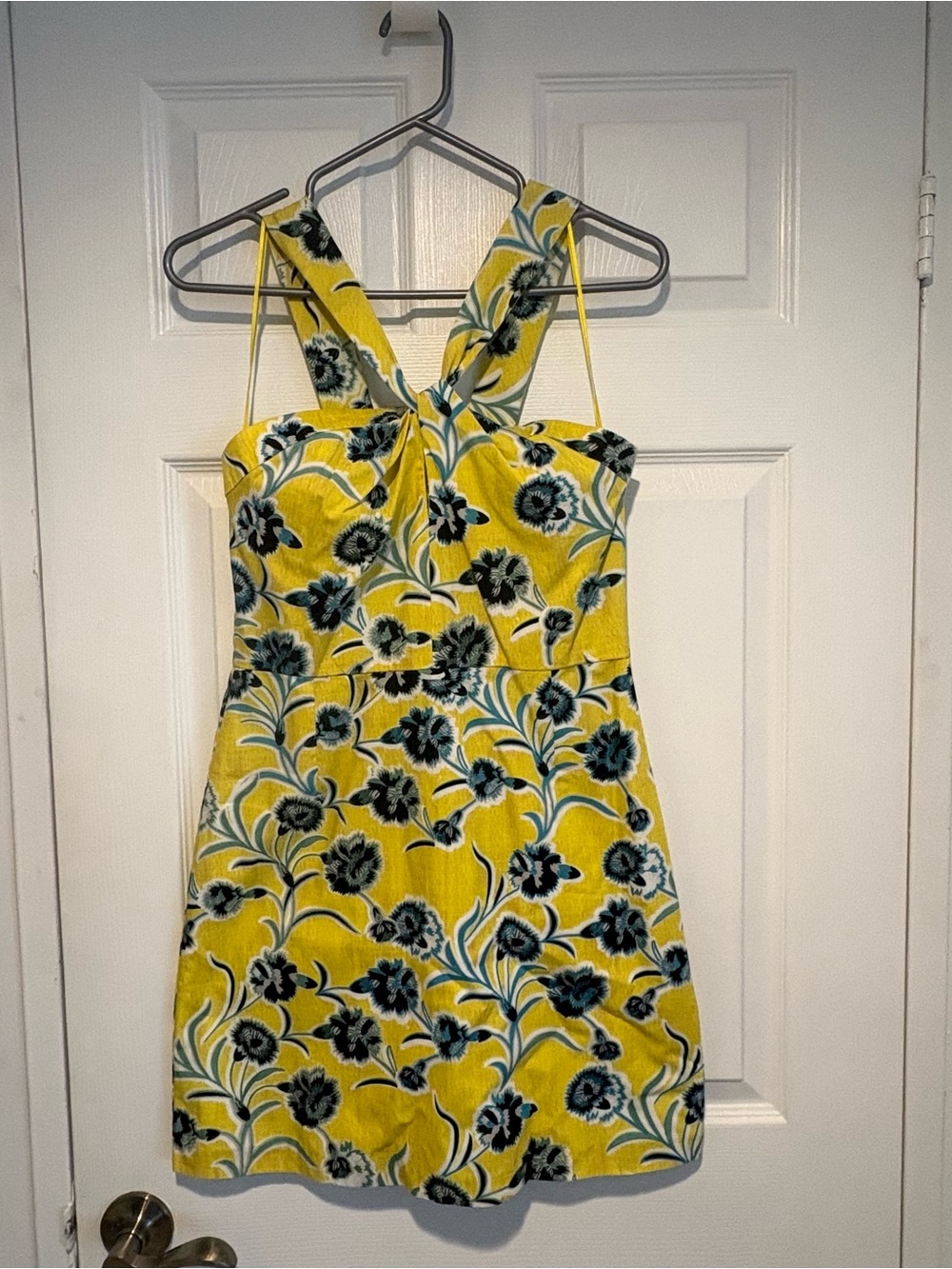 Topshop Yellow Floral Mini Dress with Twist Straps